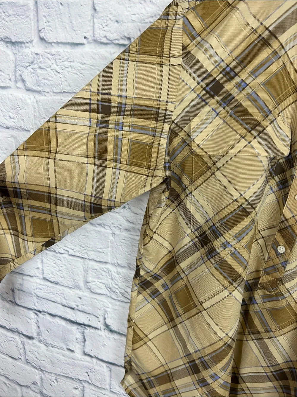 Lauren Ralph Lauren Plaid Utility Shirt Tan Brown Blue Button Front Medium